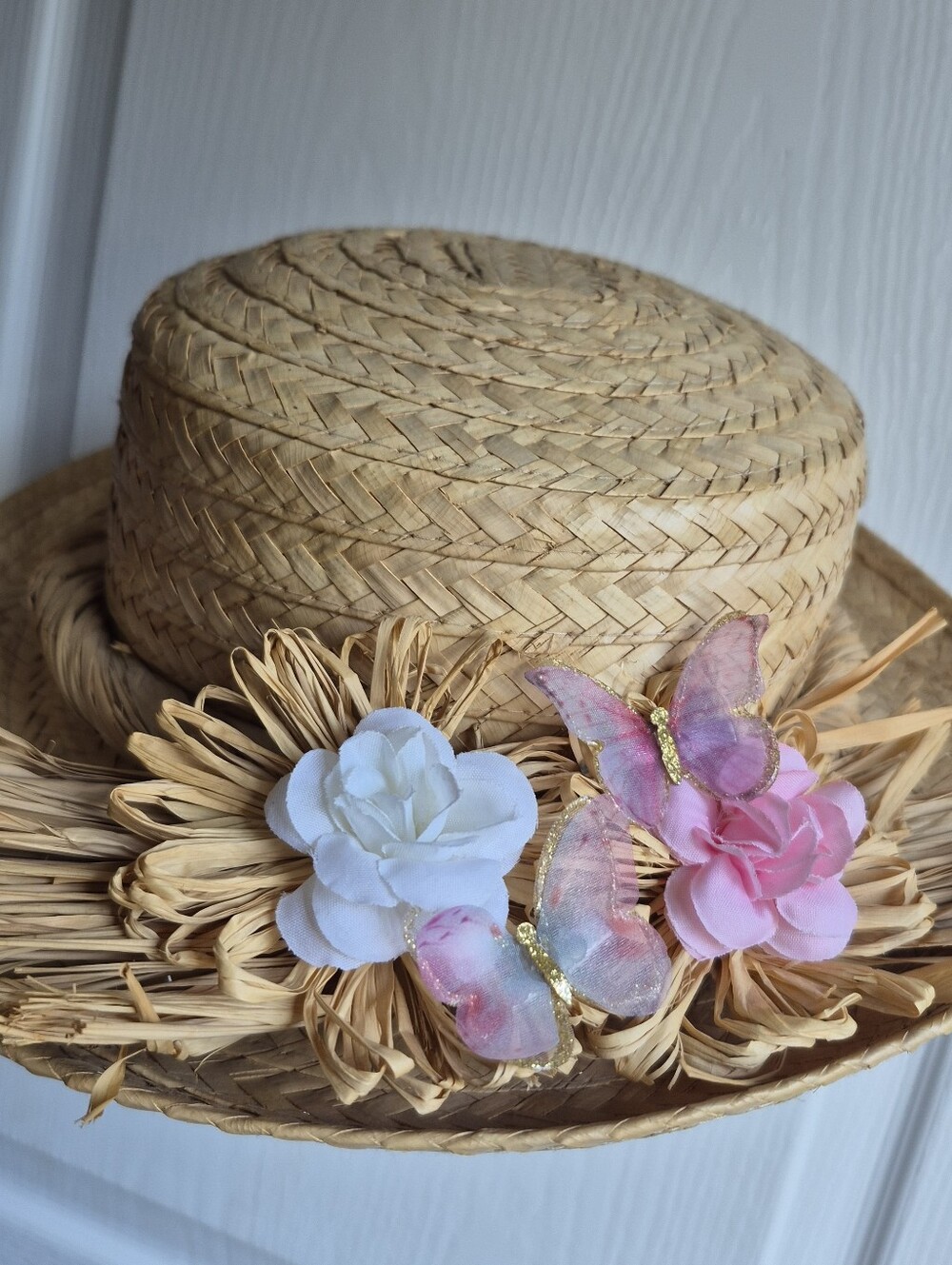 Straw Sun Hat with Raffia Flower Accent - Natural
